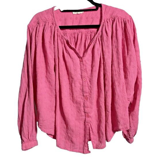 Chicosoleil France Pink Swiss Dot Long Sleeve Puffy Coquette Buttons Blouse Sz M - Picture 1 of 6